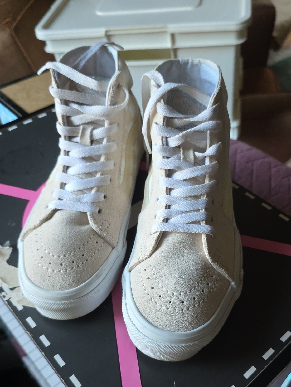 Vans Beige High-Top Canvas Sneakers with White Laces